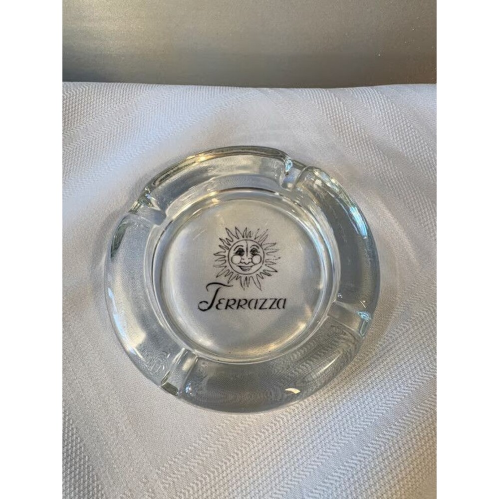 Terrazza Clear Glass Cigar Ashtray Sun Logo Heavy Square